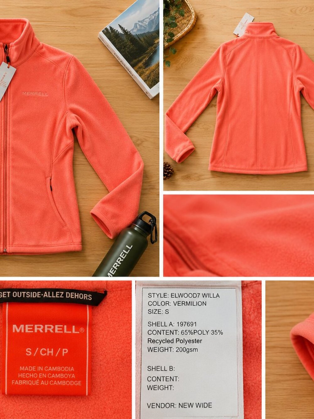 Merrell Elwood7 Willa Fleece Jacket NWT Small Vermilion Coral Full Zip - Picture 5 of 5
